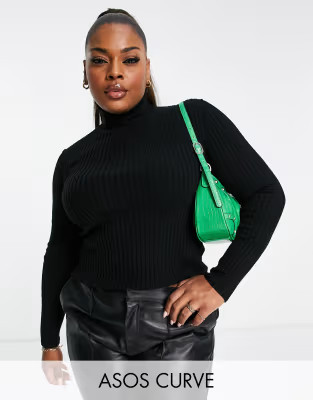 ASOS DESIGN Curve - Geribbelde coltrui in zwart | ASOS (Global)