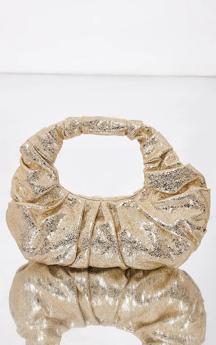 Gold Crinkle Pu Ruched Handle Handbag | PrettyLittleThing UK