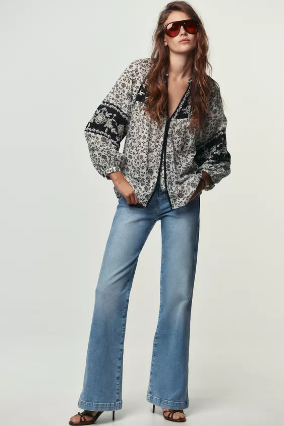 FLORAL PRINT BEADED EMBROIDERY BLOUSE | Zara US