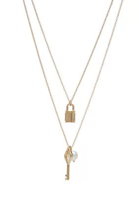 Crown & Ivy Gold Tone 20'' Lock And Key Double Row Necklace | Belk