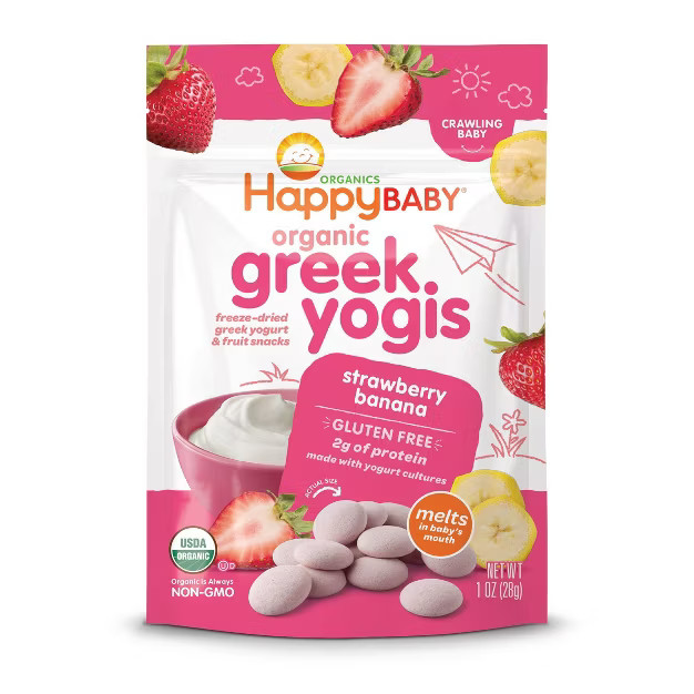 HappyBaby Organic Yogis Strawberry Banana Freeze Dried Greek Yogurt & Fruit Baby Snacks - 1oz | Target