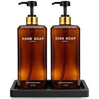 Amber Glass Hand and Dish Soap Dispenser Set by Brighter Barns - 12oz Kitchen Soap Dispenser Set ... | Amazon (US)