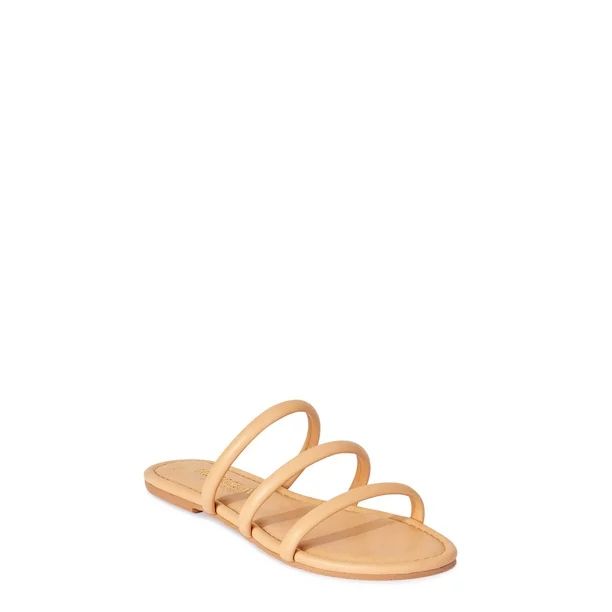 Melrose Ave Women's Faux Leather Three Strap Slide Sandals | Walmart (US)