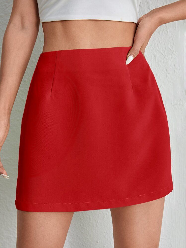 SHEIN EZwear Solid High Waist Straight Skirt | SHEIN