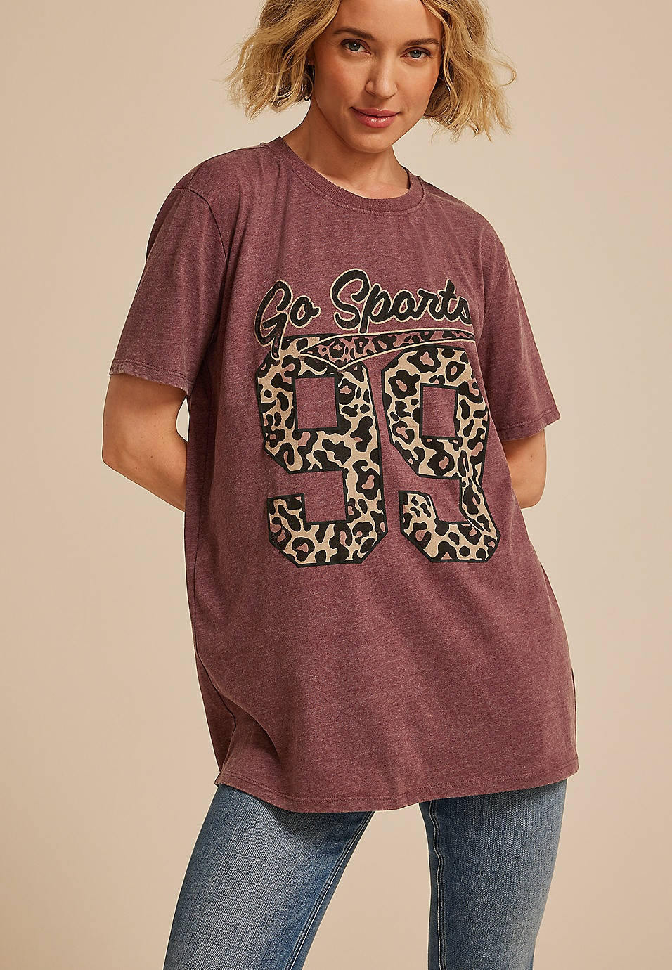 Go Sports Leopard Print Oversized Fit Graphic Tee | Maurices