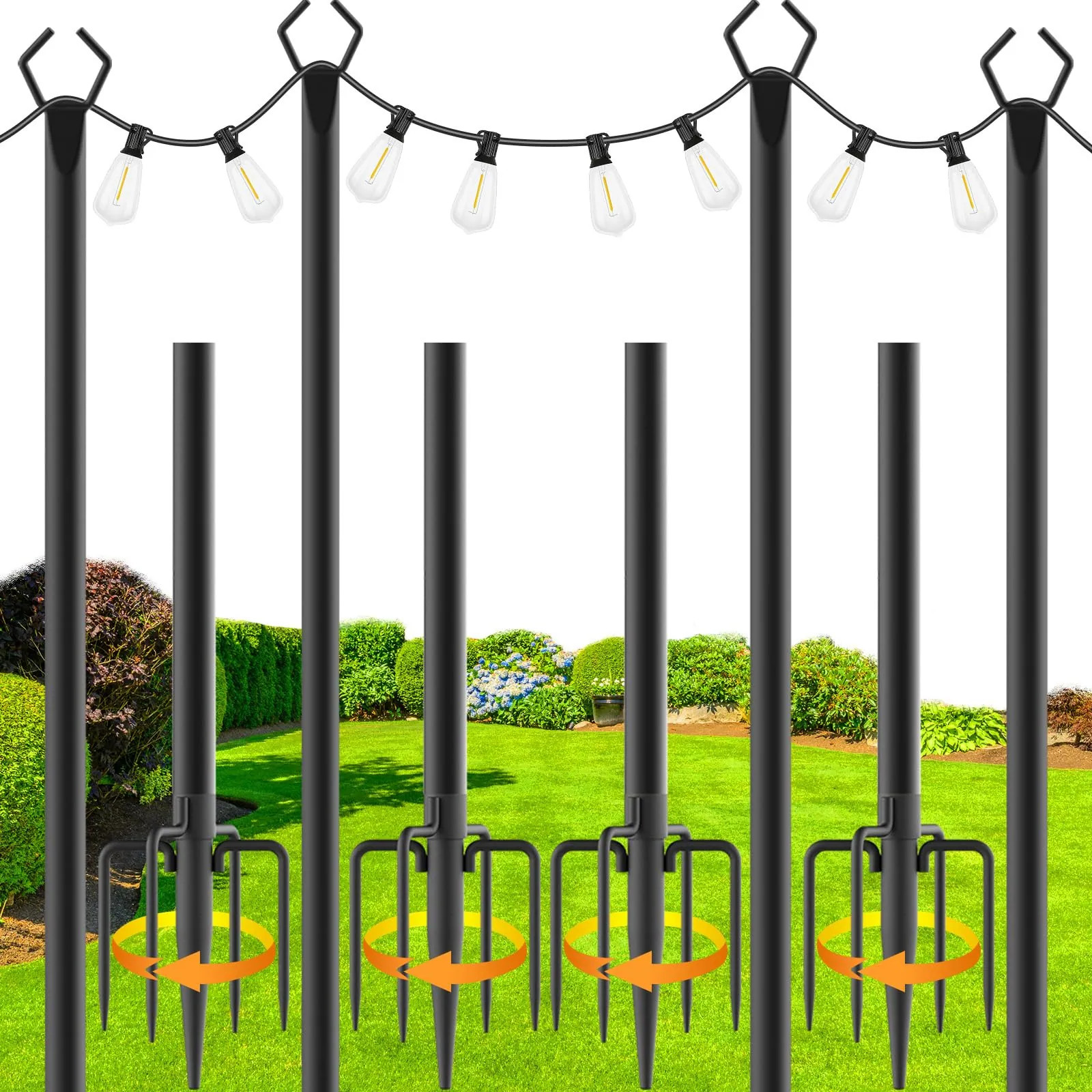AOIZGMY 4 pack 10 foot string light poles with fork outdoor metal stands for hanging lights brackets for patio deck backyard wedding party easy | Lowe's