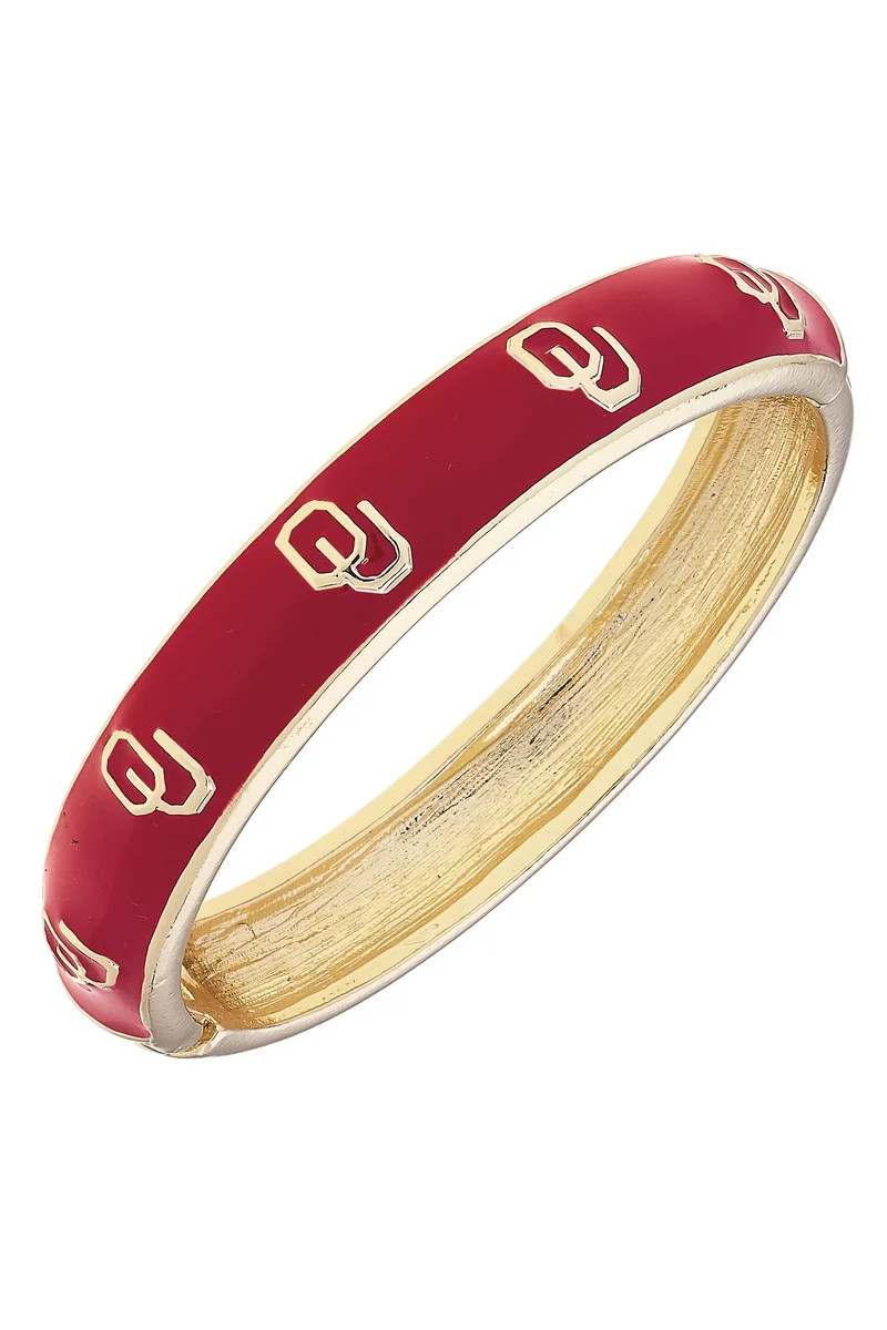 Oklahoma Sooners Sculpted Enamel Logo Hinge Bangle in Crimson | CANVAS