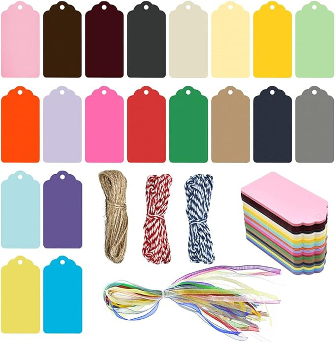 200 Pcs Gift Tags 20 Colors Craft Hang Tags with String for Party Favor Paper Tags Escort Cards W... | Amazon (US)