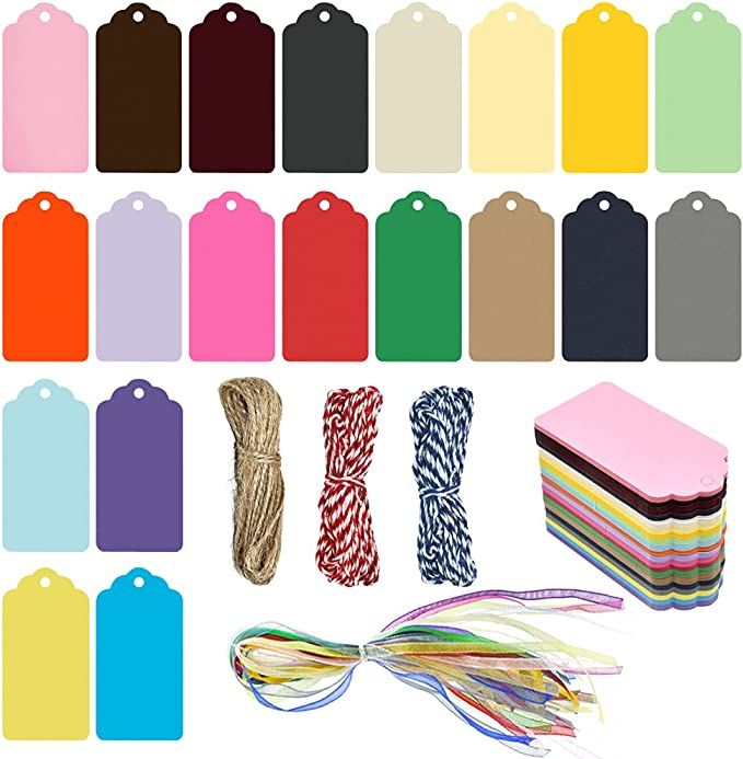 200 Pcs Gift Tags 20 Colors Craft Hang Tags with String for Party Favor Paper Tags Escort Cards W... | Amazon (US)