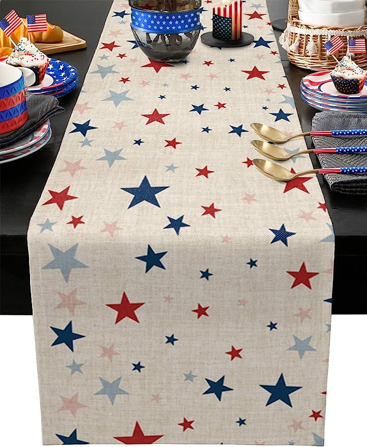 Burlap Linen Table Runner Table Decoration July 4Th Independence Day National Flag Day Stars Farm... | Amazon (US)