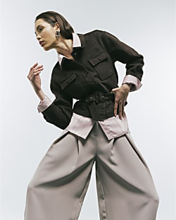 Brown Belted Faux Suede Jacket | River Island UK & IE