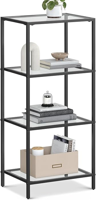 VASAGLE Bookcase Bookshelf, Tempered Glass Bookshelves, Steel Frame | Amazon (US)