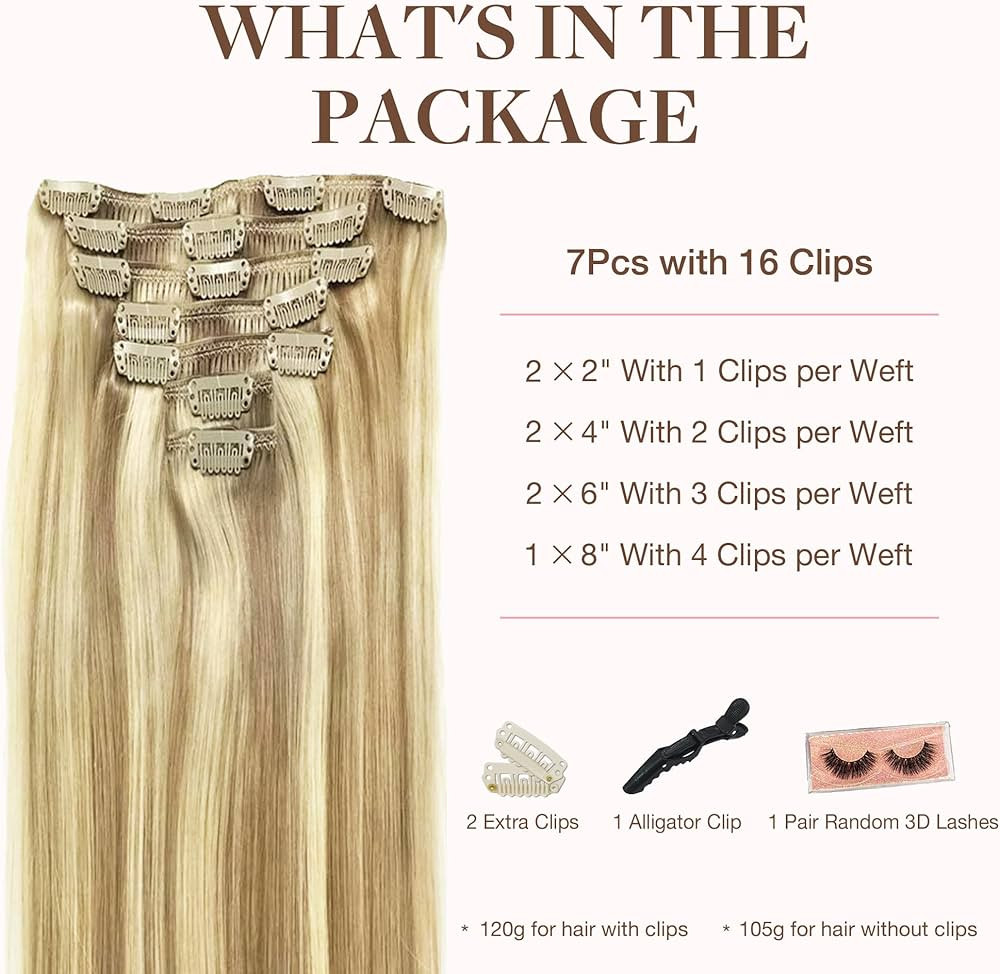 GOO GOO Clip in Hair Extensions Real Human Hair, 14inch 120g 7Pcs, 16/22 Light Blonde Highlighted... | Amazon (US)
