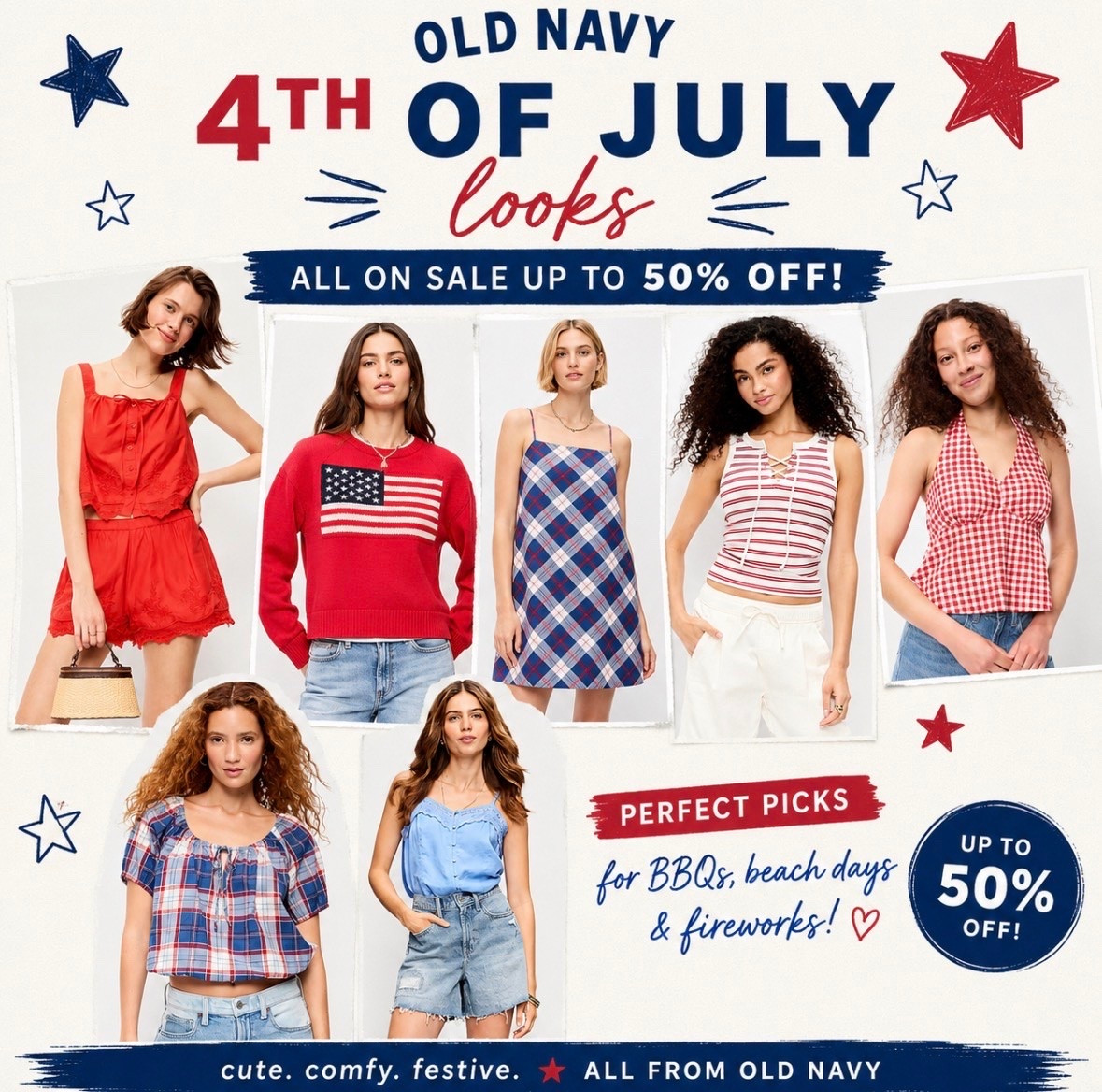 🇺🇸❤️ Red, white & CUTE! Old Navy is bringing all the 4th of July vibes this year and so many of these pieces are on sale up to 50% off! From festive sweaters and plaid dresses to the cutest summer tops and denim shorts, these are perfect for BBQs, beach days, parades, and fireworks. 🎆✨

Which piece is your favorite? 🇺🇸👇

#LTKSaleAlert #LTKStyle #OldNavyStyle #FourthOfJulyOutfits #July4thFashion #RedWhiteAndBlue #SummerStyle

#LTKmomlife #LTKdayinmylife #LTKSeasonal