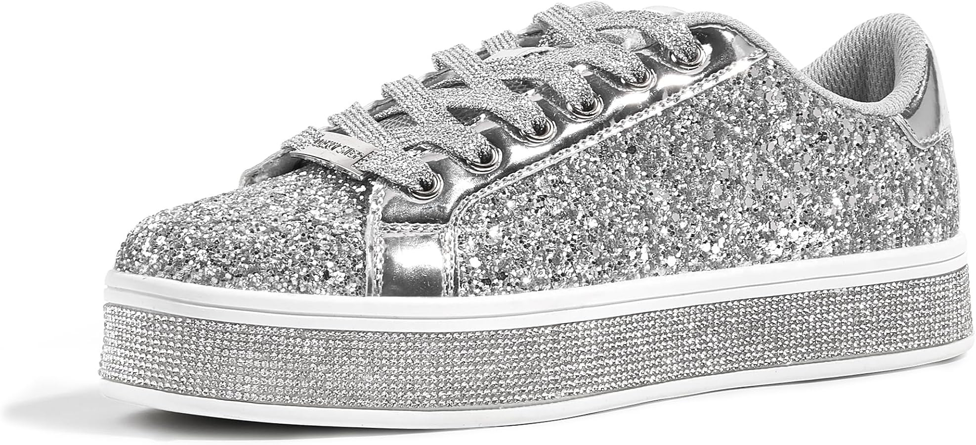 LUCKY STEP Women's Platform Glitter Sneakers | Sparkly Bling Shiny Dressy Bedazzled Wedding Brida... | Amazon (US)