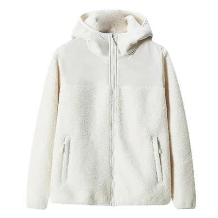 Women s Fall Winter Sherpa Fleece Jacket Casual Fuzzy Coat with Pockets White L | Walmart (US)