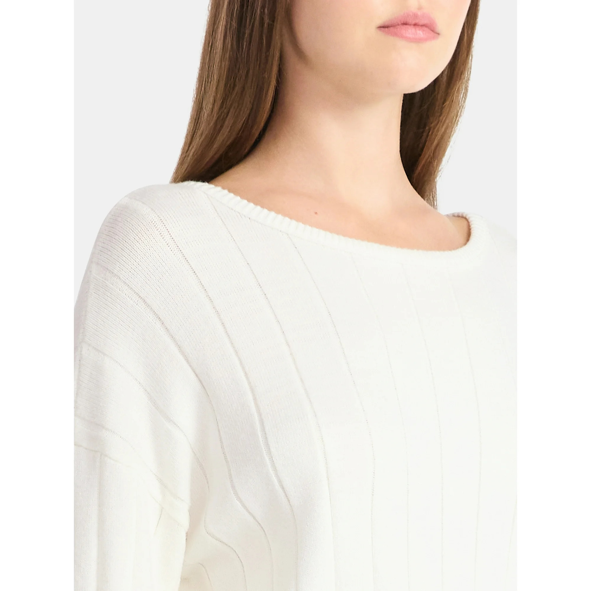 No Boundaries Wide Ribbed Scoop Neck Sweater, Midweight, Women's | Walmart (US)