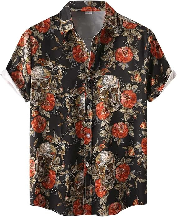 Halloween Shirt Men Fun Pumpkins Skull Short Sleeve Button Down Hawaiian Holiday Shirts | Amazon (US)