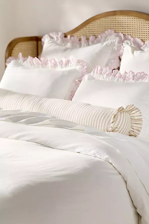 Elin Cotton Printed Strip Ruffle Pillow | Anthropologie (US)