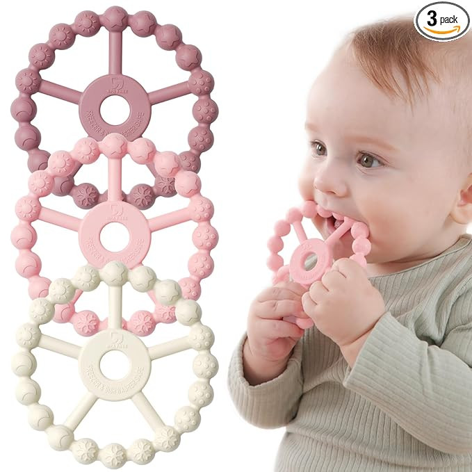 3 Pack Ring Teether Baby Infant Toys, Baby Essentials, Silicone Teething Ring Toys for Babies 6 M... | Amazon (US)