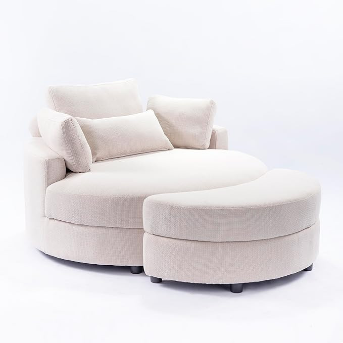 ERYE Oversized Accent Barrel Chair Linen Upholstery Round Leisure Armchair with Adjustable Headre... | Amazon (US)