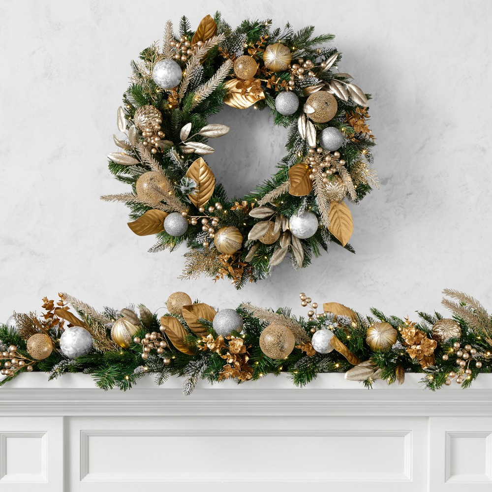 Gilded Champagne Ornament Pre-Lit Faux Wreath &amp; Garland | Williams-Sonoma