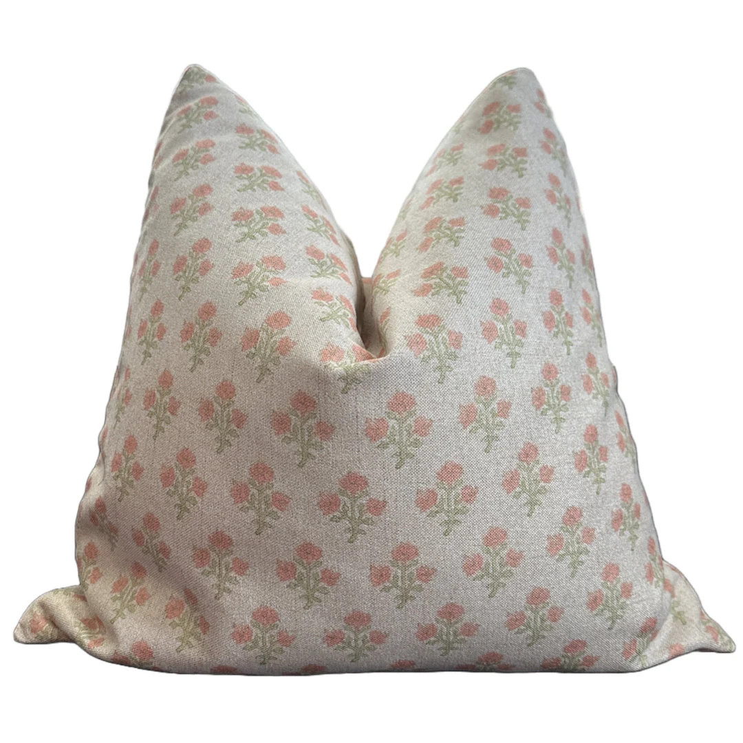 June Pillow Cover, Floral, Cream, Peach, Green, Flowers, Bohemian Eclectic, Linen, Beautiful, Sof... | Etsy (US)