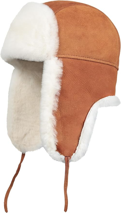 Leather Aviator Shearling Ushanka Trapper Hat Russian Sheepskin Cap Real Fur Winter Hat with Ear ... | Amazon (US)