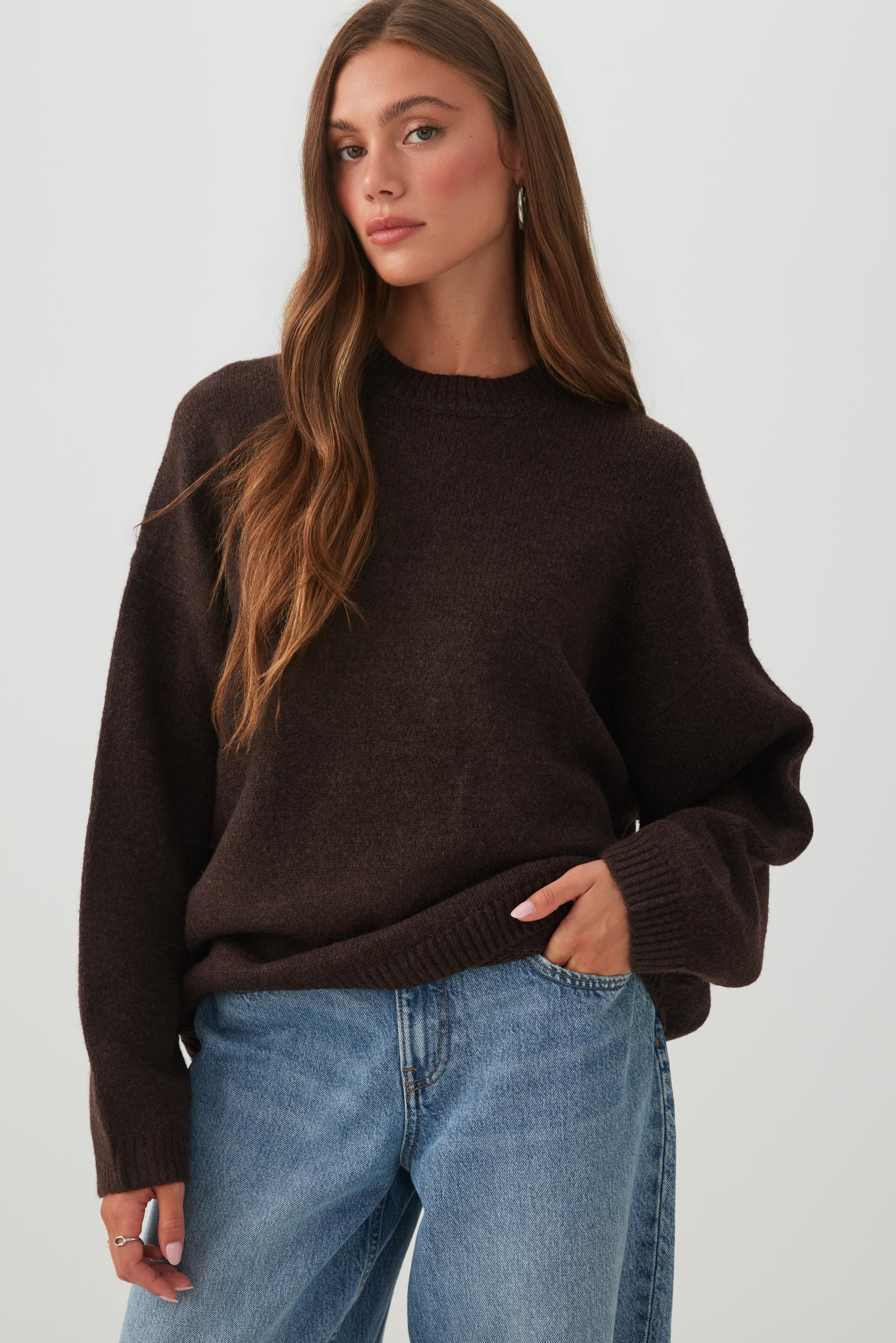 MODERAKNIT\u2122 Long Oversized Sweater Brown | Ardene Canada | Ardene US