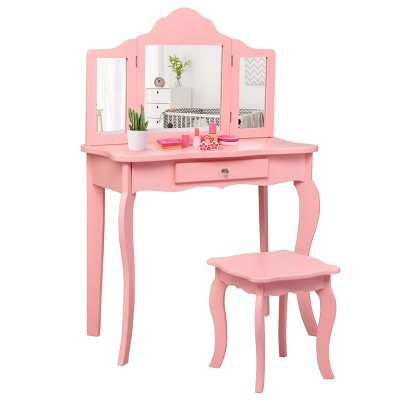 Infans Kids Vanity Table & Stool Princess Dressing Make Up Play Set for Girls Pink | Target