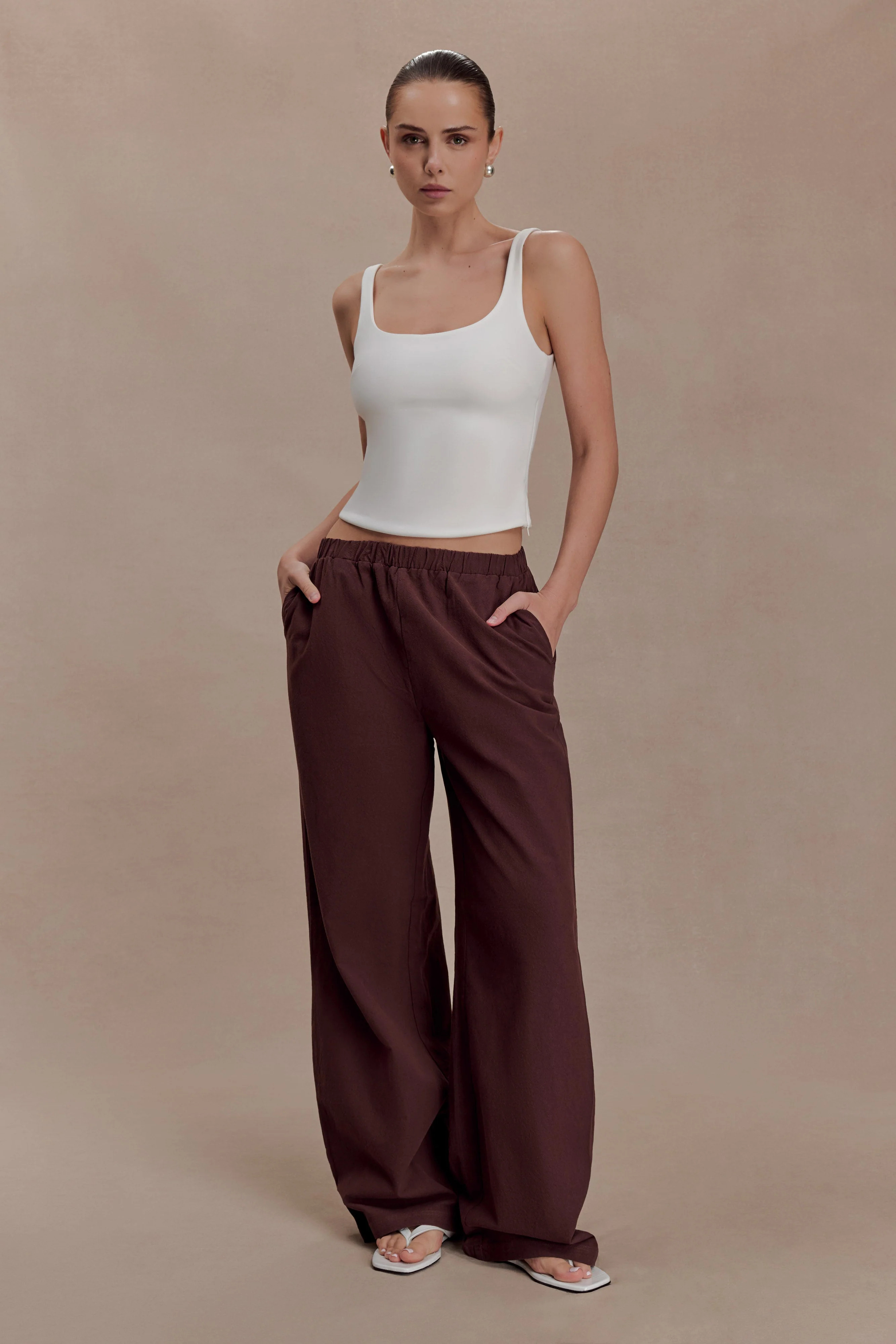 Cotton Wide Leg Pants - Dark Espresso | MESHKI US