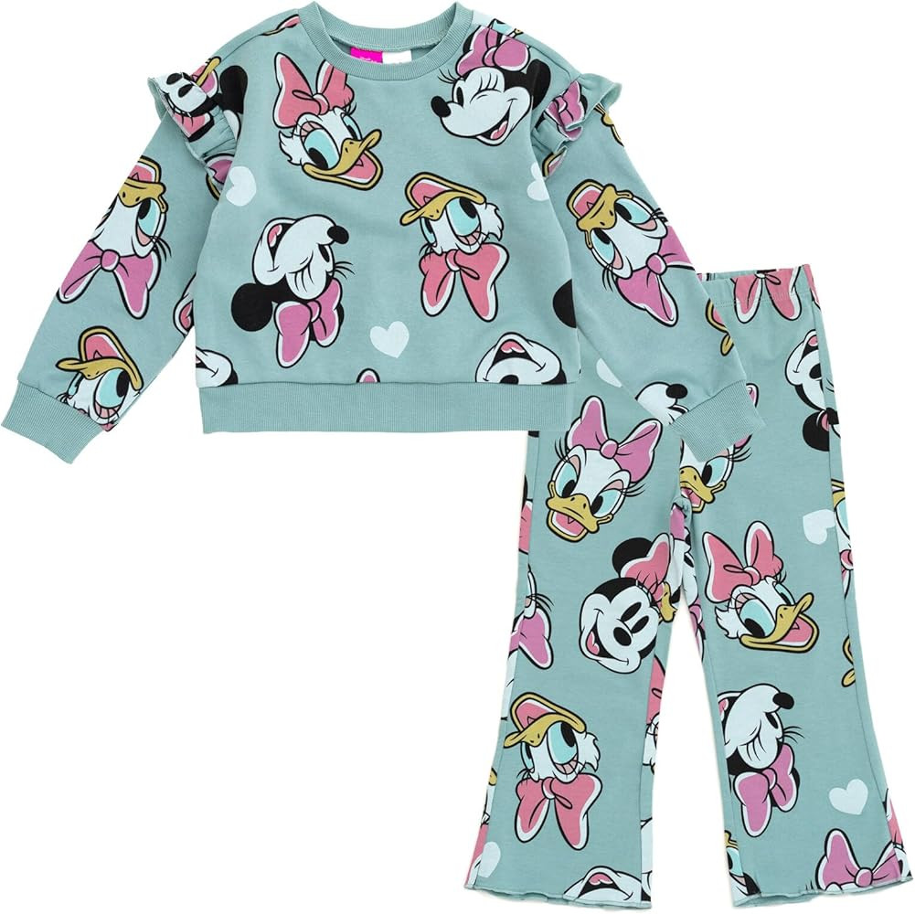 Disney Junior Girls Fleece Pullover Sweatshirt and Ribbed Flare Leggings Outfit Set Toddler to Bi... | Amazon (US)