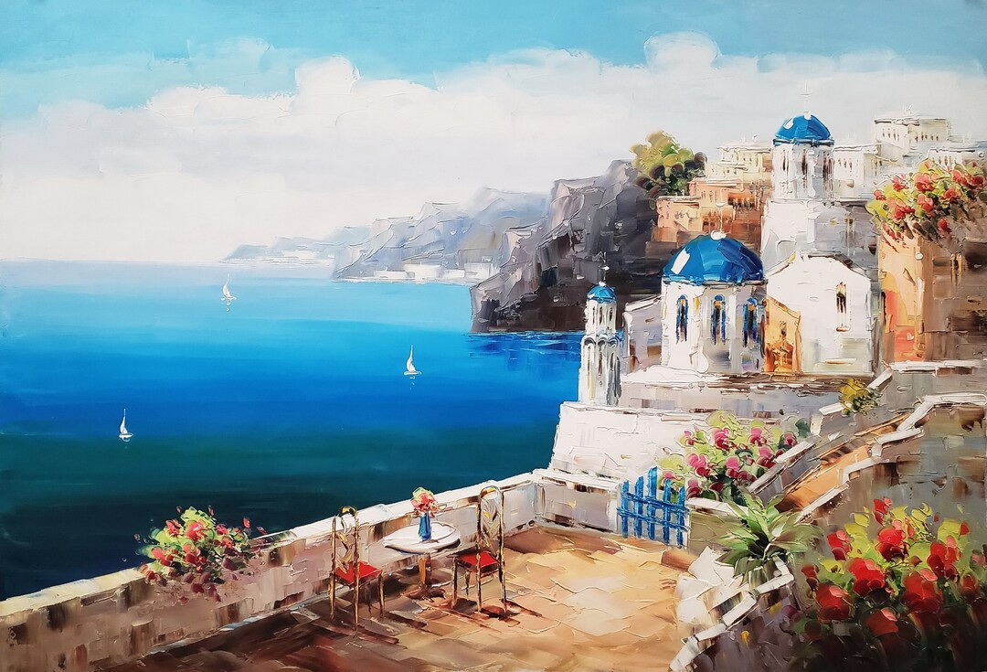 Santorini - #6B, 24x36  100% Hand Painted  Oil Painting on Canvas, | Etsy (US)