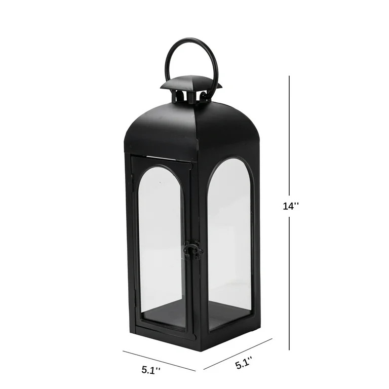 Better Homes & Gardens Black Metal Lantern Candle Holder, 14", Small - Walmart.com | Walmart (US)