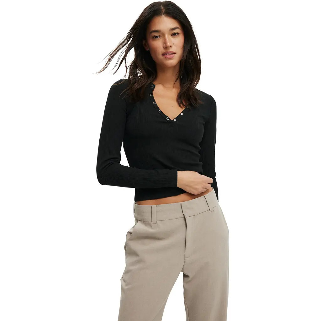 Cotton On Women's Ryan Henley Long Sleeve in Black at Nordstrom, Size X-Small | Nordstrom