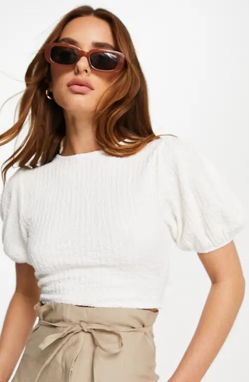 Topshop Crop Puff Sleeve Tie Back Cutout Blouse in White at Nordstrom, Size Large | Nordstrom