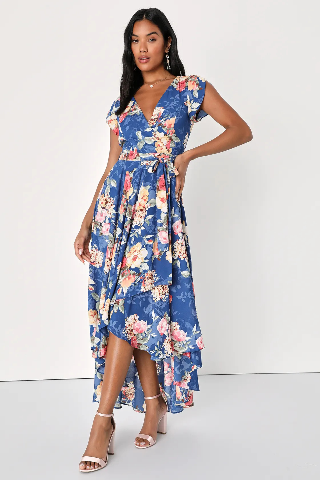 French Countryside Blue Floral Print High-Low Dress | Lulus (US)