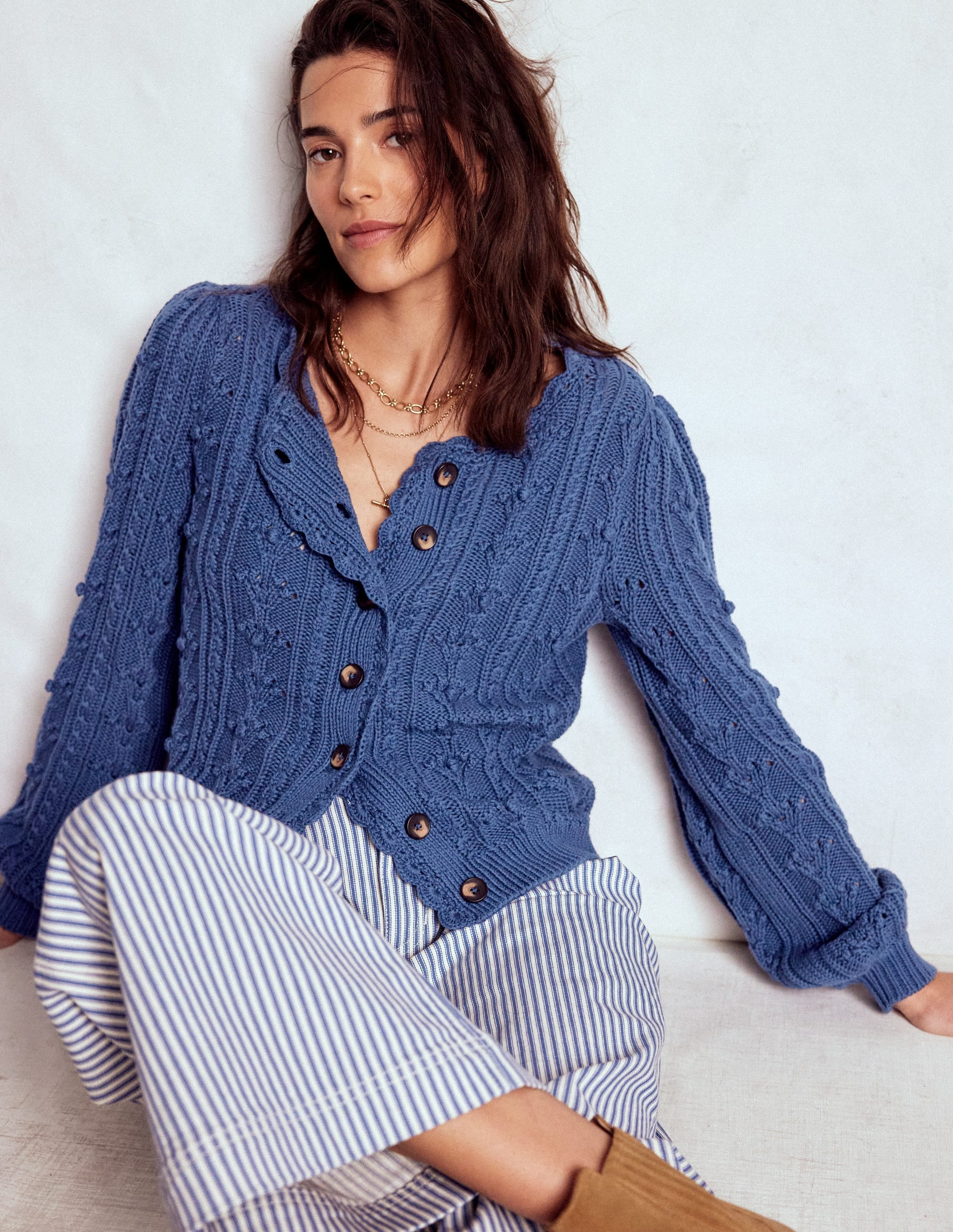 Cotton Textured Cardigan-Denim Blue | Boden (US)
