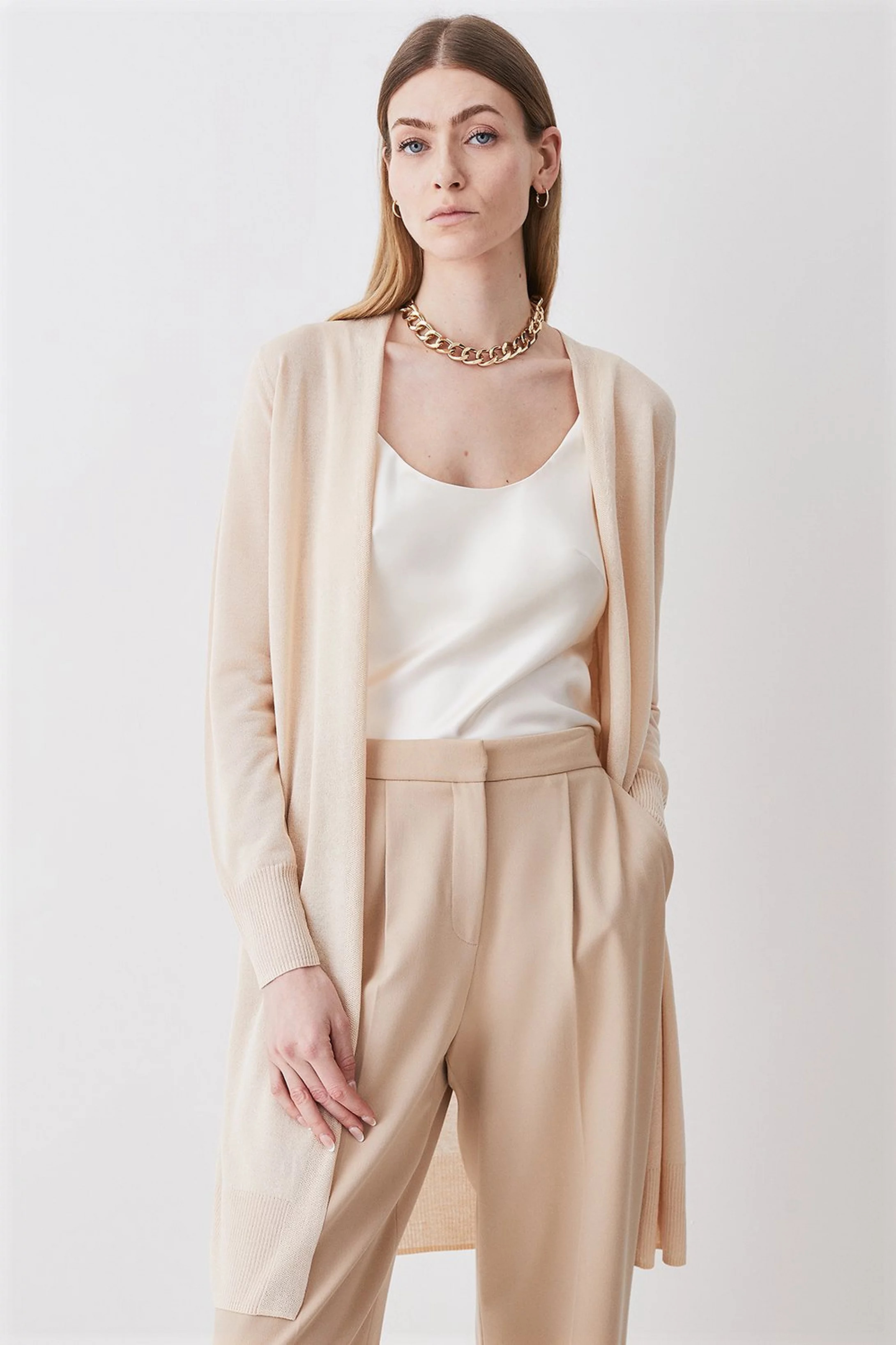 Lightweight Knitted Edge To Edge Longline Cardigan | Karen Millen UK + IE + DE + NL