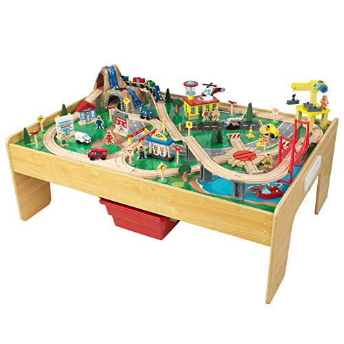 KidKraft Adventure Town Railway Wooden Train Set & Table with EZ Kraft Assembly™ with 120 Accessories and Storage Bins, Gift for Ages 3+ | Amazon (US)