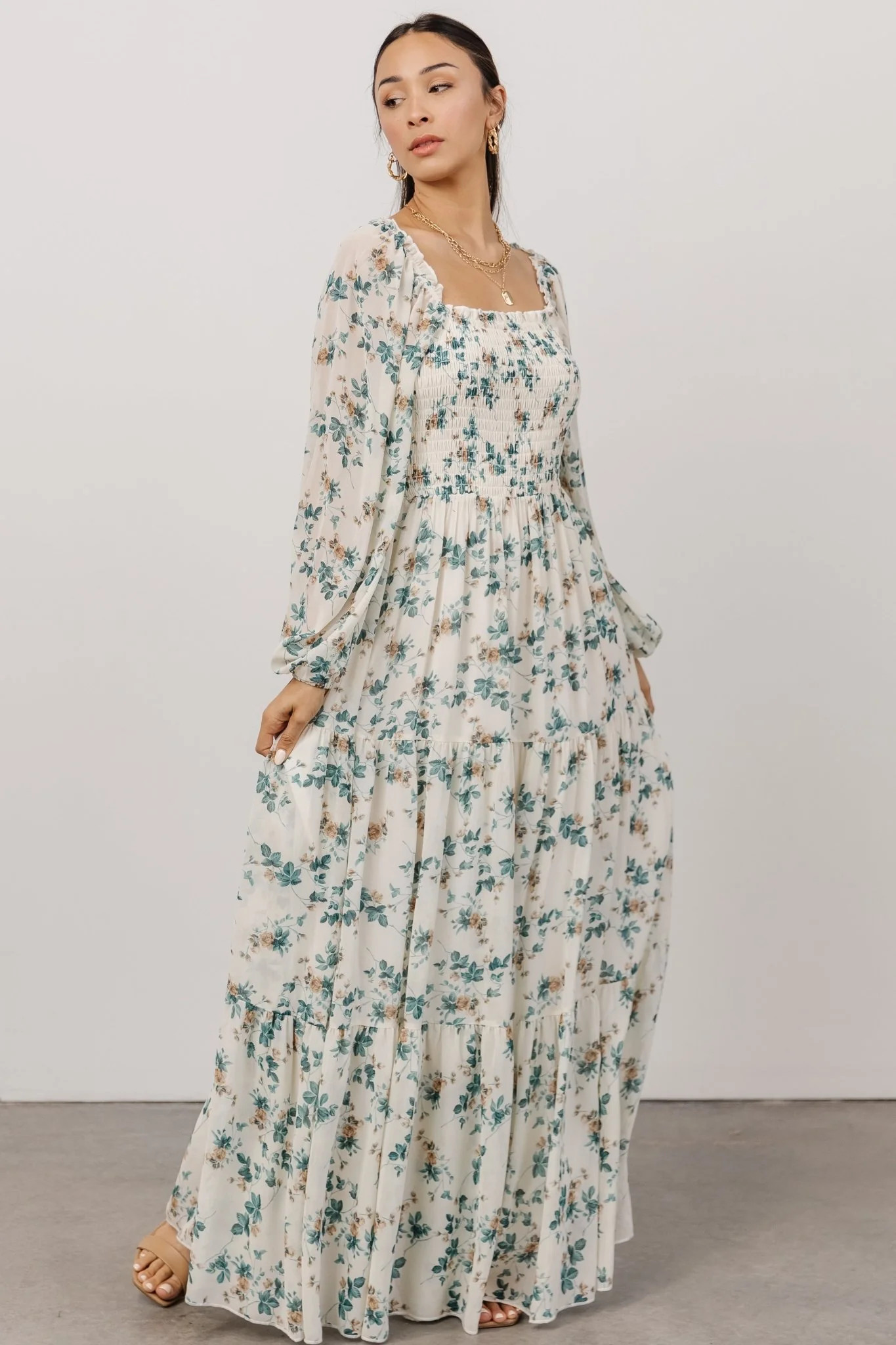 Isabela Smocked Maxi Dress | Ivory + Topaz Floral | Baltic Born