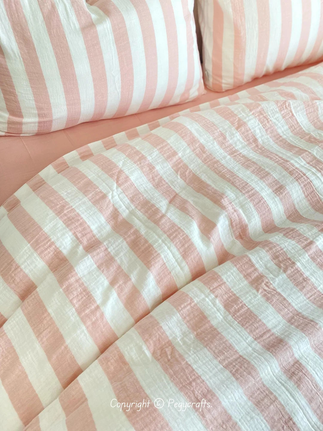 Pink/blue/green/yellow Stripe Duvet Cover 4pcs Set, Full/queen Soft Double Gauze Cotton Bedding -... | Etsy (US)