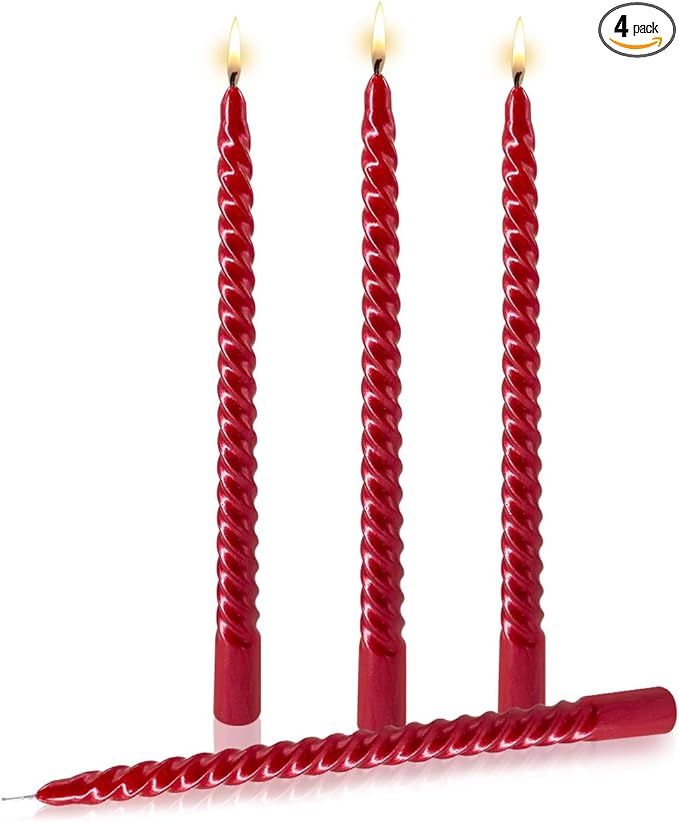 Taper Candles,True Dripless Taper Candles Set of 4,Elegant 10 inch Red Glossy Metal Style Candle ... | Amazon (US)