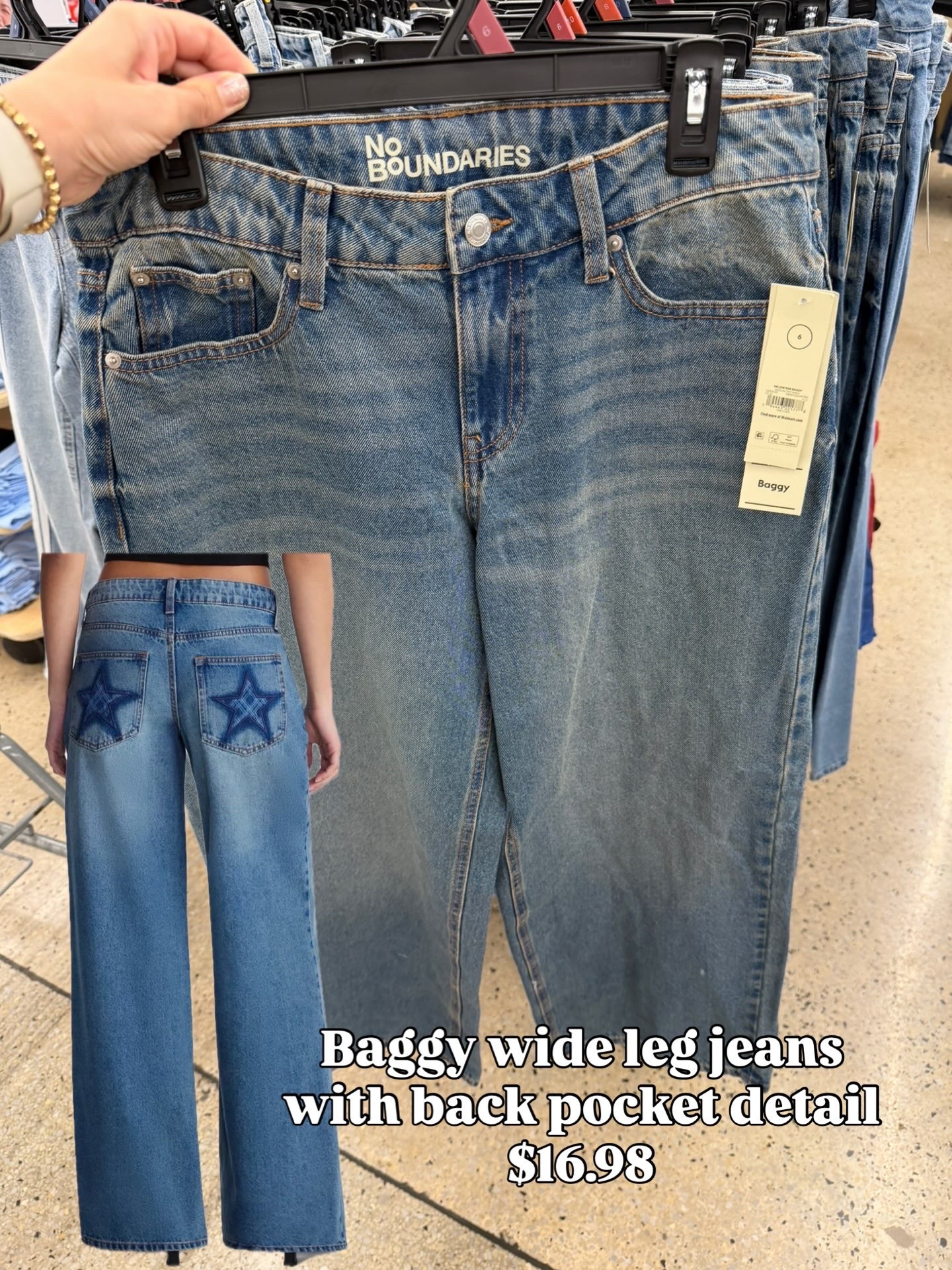 Walmart wide leg jeans with star detail on back pockets #walmartfashion