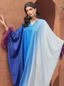 SHEIN Najma Women's Gradient Ombre Furry Sleeve Cuff Batwing Sleeve Kaftan Dress SKU: sz231111160... | SHEIN