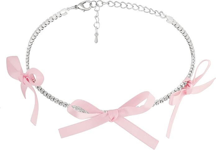 Bow Coquette Tennis Choker Necklace Jewelry for Women, Simple Bow Necklaces Aesthetic, Romantic G... | Amazon (US)