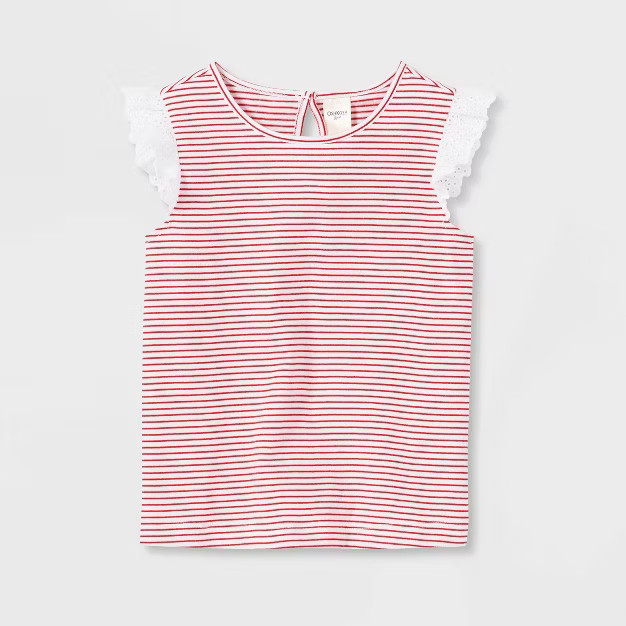 OshKosh B'gosh Toddler Girls' Sleeveless Striped Ruffle Tank Top - Red | Target