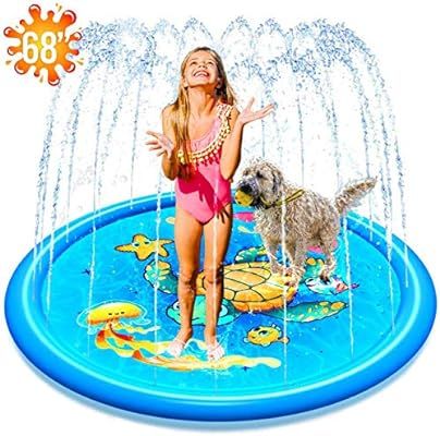 (68") Inflatable Splash Sprinkler Pad for Kids Toddlers Dogs, Kiddie Baby Pool, Outdoor Water Mat... | Amazon (US)
