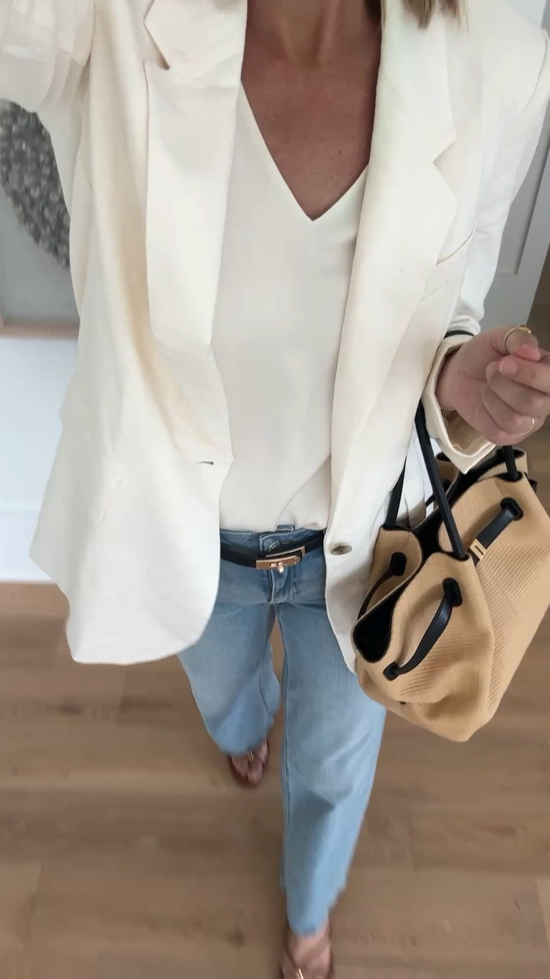 Wearing small in the silk tank and blazer.  27x34 in the wide leg jeans.  I am 5’11”.

#LTKootd #LTKgrwm #LTKTall
