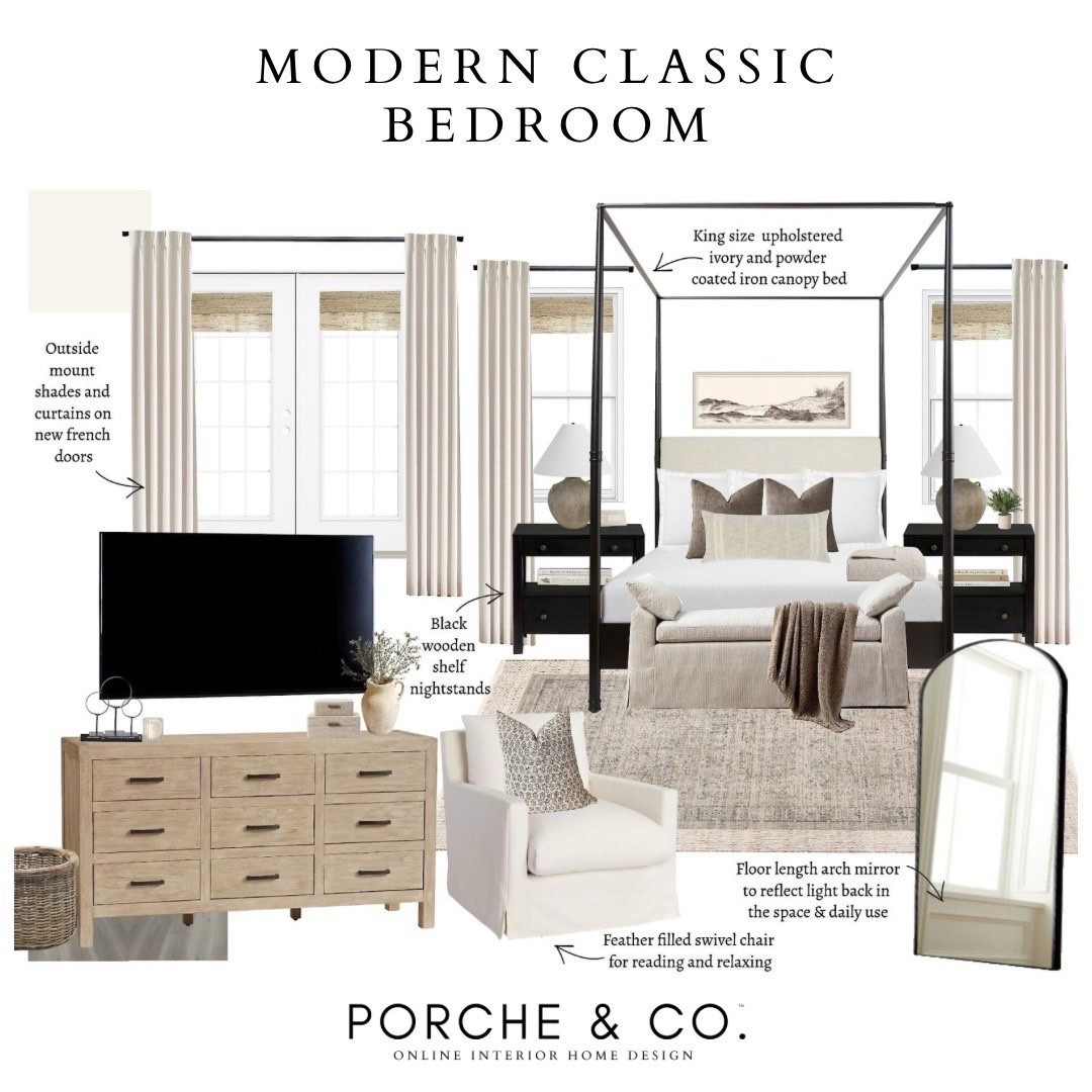 A serene retreat designed for both comfort + elegance 🤍 This Modern Classic Bedroom features a canopy bed, cozy swivel chair, and layered neutrals for timeless style. Bedroom Online Interior Design by Porche & Co.

Do you want to bring our dreamy Modern Classic style interior design into your own home? 🏡 You’re in luck! Reserve our Online Interior Design packages today -> https://porcheandco.com/edesign ✨ We can’t wait to work with you & design your home with #porcheandco

#porcheandco #visionboard #moodboard #interiordesign #virtualdesign #modernclassic #bedroomdesign #onlineinteriordesign #neutralbedroom #cozyspaces



#LTKvlog #LTKHome #LTKFindsUnder100